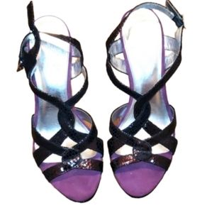 Calvin klein purple snakeskin heeled sandals. 10